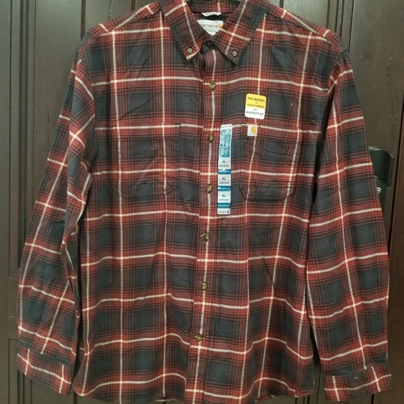 Rugged Flex Hamilton Plaid Flannel Shirt Tall Carhartt 103314TC Army Green